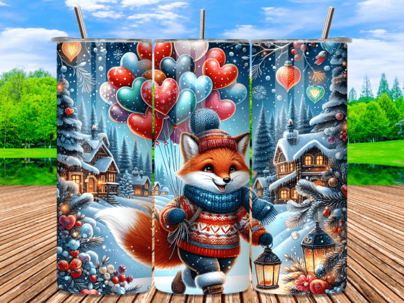 Download Winter Fox Snowy Heart Valentine Tumbler - Heart valentine Collection