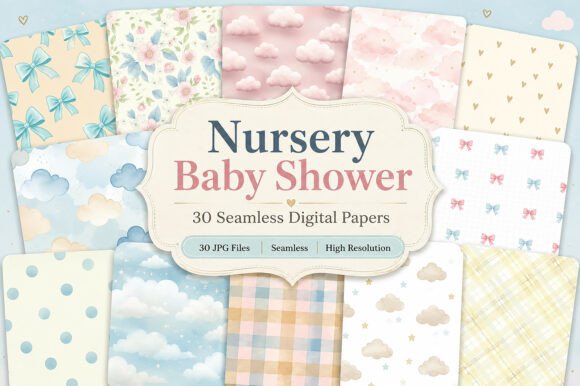Download Nursery Baby Shower Digital Paper Set - Digital paper set Collection