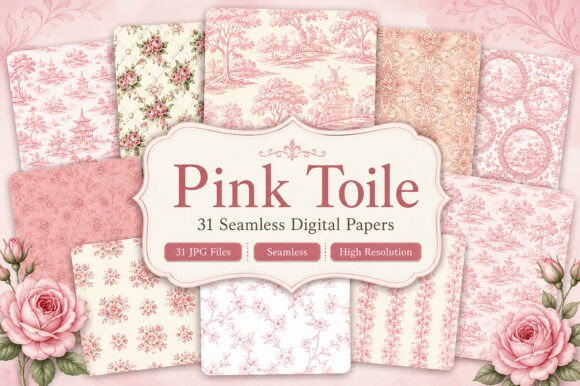 Download Pink Toile Seamless Digital Paper Set - Digital paper set Collection