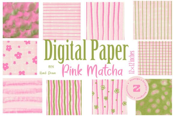 Download Pink Matcha Coquette Digital Paper Set - Digital paper set Collection