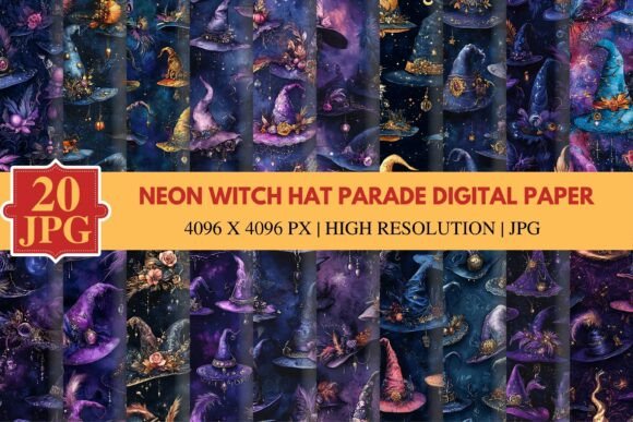 Download Neon Witch Hat Parade Digital Paper - Premium Resources