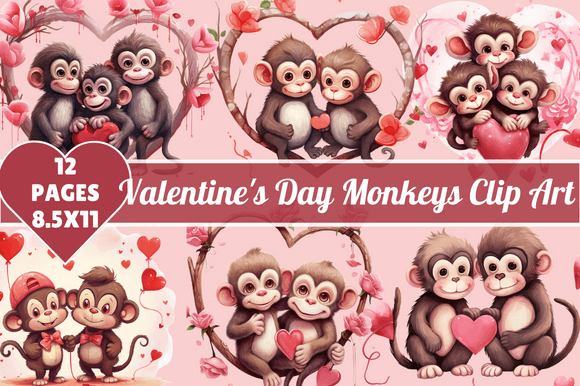Download Valentine's Day Monkeys Clip Art - Valentine's day Collection