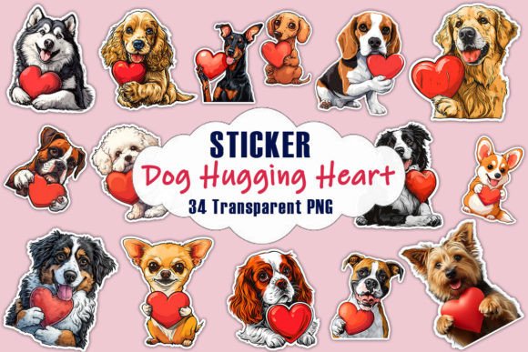 Download Cute Dog Hugging Heart Valentine Sticker - Heart valentine Collection