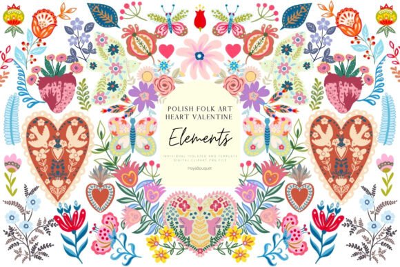 Download Polish Folk Art Heart Valentine Elements - Heart valentine Collection