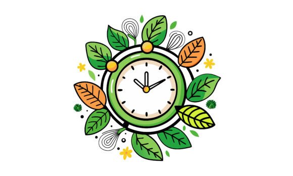 Download Green Clock with Leafy Border Design - Leafy border Collection