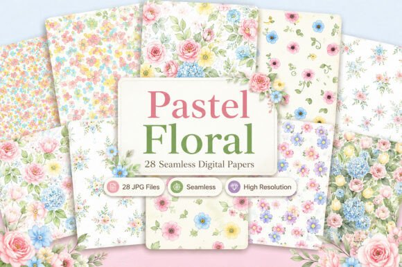 Download Pastel Floral Seamless Digital Paper Set - Digital paper set Collection